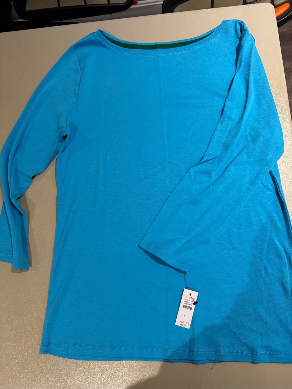 Talbots Long Sleeve Boatneck Top in Bright Turquoise